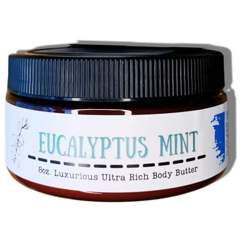 Bluebyrd Soap Co. Eucalyptus Mint Body Butter | Relaxing Whipped Body Cream for Men and Women | Non-Greasy Moisturizing Dry Skin Lotion for Hands, Body & Feet 8oz. jar(EUCALYPTUS) Cover