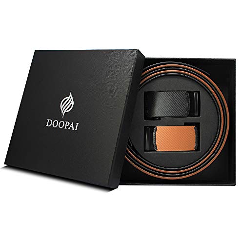 Image of DOOPAI Men's 2 Pack Ratchet Dress Belt - Adjustable 1 3 /8 inch Genuine Leather, Size Length Can Be Cut, With Gift Box