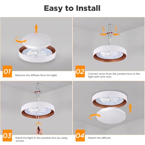 Image of LUTEC Flush Mount Ceiling Light, White with Gold Interior, 13in 23W Dimmable LED Ceiling Lights, 3000K Daylight, 3000lm Super Bright Energy-Efficient Modern Lamp for Bedroom, Hallway, Kitchen