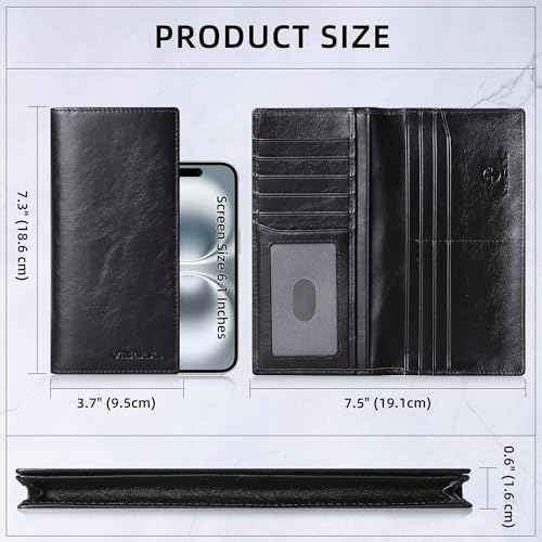 Image of VISOUL Leather Checkbook Cover Wallet for Men with RFID Blocking, Mens Long Bifold Cash Tall Wallet with 11 Credit Card Slots 1 ID Window (Black)