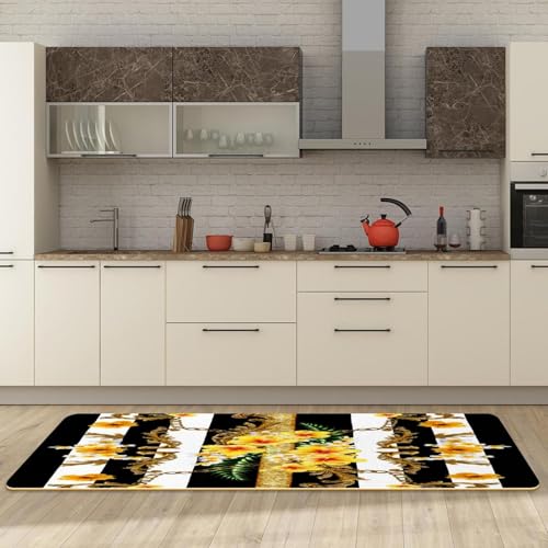 Tapis de cuisine absorbant lavable et antidérapant à rayures - 2 pièces - 3