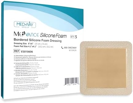MedVanceTM Silikon - Silikonkleber Schaumstoffverband, Verbandgröße 15 cm x 15 cm (10 cm x 10 cm Wundkissen), Karton mit 5 Verbänden