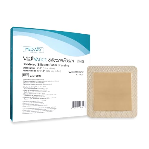 MedVance TM Silikon – opatrunek z pianki silikonowej o wymiarach 15 cm x 15 cm (podkładka 10 cm x 10 cm), pudełko z 5 opatrunkami