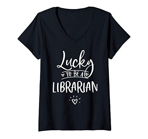 Femme Librarian St Patricks Day Cute Slogan T-Shirt avec Col en V