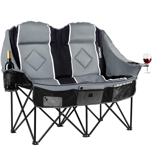 USKAU Double Camping Chair for Adults Oversized 2 Person Loveseat Chair for Heavy People, Folding...