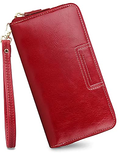 Image of Contacts Wristlet Wallets for Women with RFID Protection | Ladies Leather Clutch /Wallet | Large Capacity Zipper Purse /Card Holder Organizer for Women (Red)