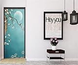 artfanke 3D Door Sticker Peel and Stick 30.3'x78.7'-Self-Adhesive Door Wallpaper Murals Poster - Hand-Painted Plum Bird Wall Decal for Home Decor (2 Sheets/Set)