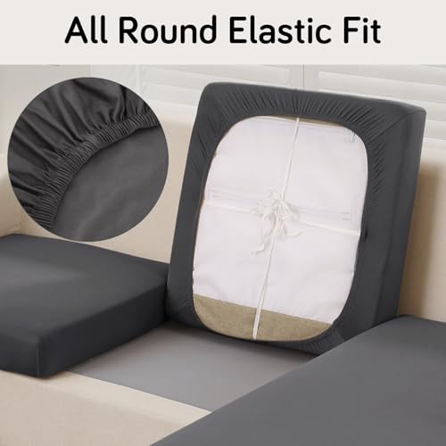 Image of HOKIPO 100% Waterproof Stretchable Elastic 140gsm Sofa Cushion Seat Cover, 2-Piece Seat Cushion Cover, Dark Grey (AR-5352-DGRY*2)