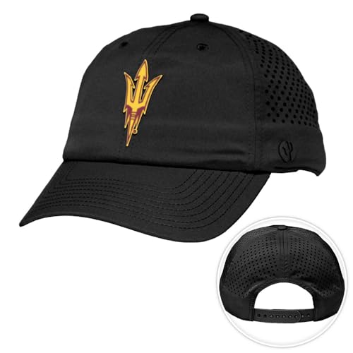 Desert Cactus Arizona State University Snapback Baseball Hat, ASU Sun Devils Unstructured BreezePro Performance Hat with Adjustable Silicone Strap (Design BP1-Black)