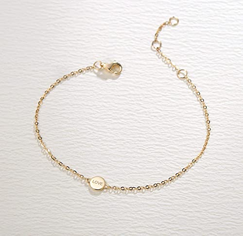 Fancime 14K Solid Yellow Gold Dot Disc Round Circle Coin Strand Love Bracelet Dainty Everyday Fine Minimalist Jewelry Anniversary Friendship Gifts For Women, 6" + 1" #TOP2