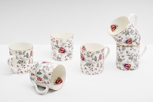 Image of GOLDEN QUEEN'S Handcrafted Tea Cups & Kettle - Set of 6 Cups & 1 Kettle | Ideal for Everyday Tea and Coffee, Hosting Friends & Family - Pink Shrub