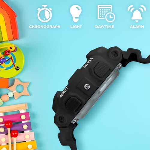 Image of Carlington Kids Digital Watch for Boys and Girls Age 3 to 14 Years Multicoloured Band with Alarm and Date Display - 9121