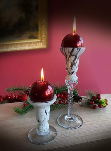 MAZZEGA ART & DESIGN - 2 Candelabri in vetro Vetro, Soffiati e Lavorati a Mano - I Colori di Murano - Candelieri per Tavolo, Matrimoni, Feste, Porta candele. Made in Italy (Queen, AVV-ROSSO)