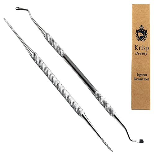 Ingrown Toenail Tools – Sharp Edge Spoon Shaped Double Ended Toenail Lifter & Nail File Cleaner Trimmer Surgical Medical Grade Stainless Steel Manicure Pedicure Nail Care Tool (2 Pc Set) By Krisp