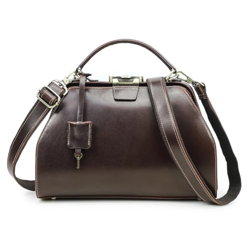 Image of CONTACTS Doctor Bag Purse for Women Luxury Leather Handbag with Lock Shoulder Bag Vintage Top Handle Bag
