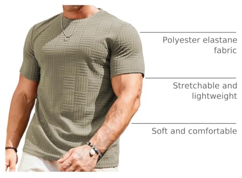 Image of JMIERR Mens T-Shirt Casual Stretch Solid Crewneck Short Sleeve Tees Textured Shirts