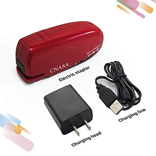 CNASA Build-in Staple Remover, Electric Automatic Stapler, Battery Rechargeable Stapler Jam-Free for Office School Home (Red)