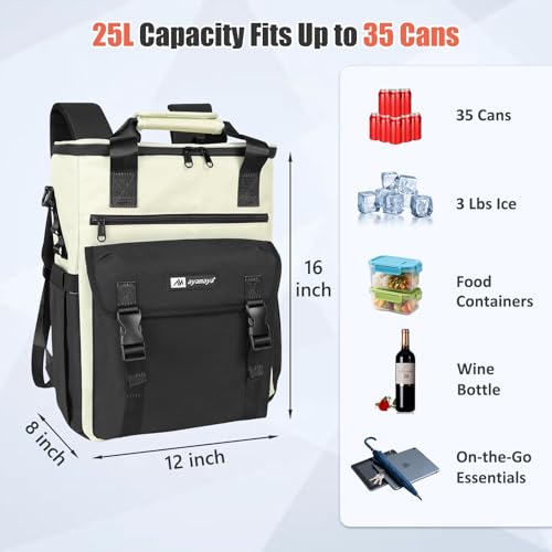 Image of Backpack Cooler for Women, AYAMAYA Stylish 35 Cans Leakproof Soft Cooler Backpack, Waterproof Insulated Lunchbox Shoulder Bag Keeps Cold for Up to 18 Hours for Camping, Beach, Work, Picnic, Travel