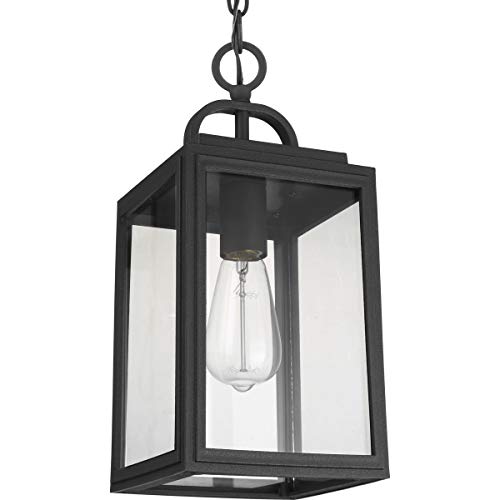 Progress Lighting Grandbury Collection 1-Light Clear Glass Farmhouse Outdoor Hanging Lantern Light Textured Black #TOP5