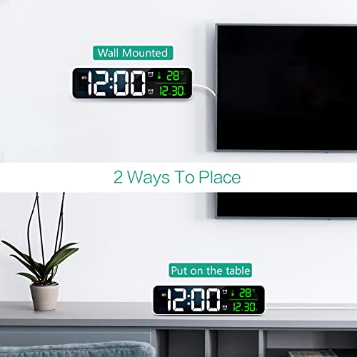 Oria OUS-WA123W Large Digital Wall Clock, 10.5'' Led Alarm Clock, With Date Temp Display, Dual Alarms thumb #5