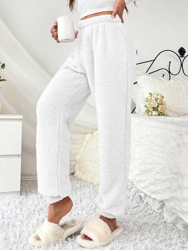 Image of KOTTY Women's Plush Coral Fabric Tapered Fit Pant - Warm Winter Wear with Soft Fuzzy Texture