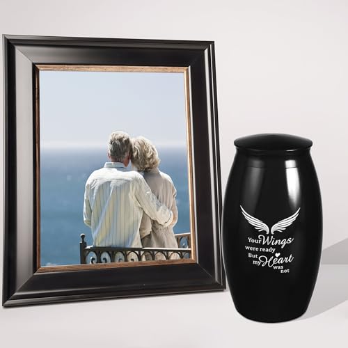 Image of Small & Medium Urns for Human Ashes Adult Male Female | 5.5 inch Black Medium Cremation Urns for Men and Women,Angel Decorative Funeral Memorial Urn