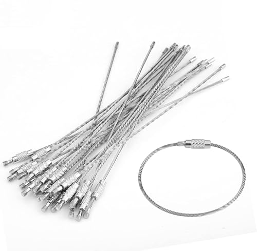 Llaveros De Alambre - 20 Piezas 15 Cm 1,5 Mm Llavero De Alambre Llavero Cuerda De Cable con Llavero Tornillo De Cabeza Giratoria para Llaves ID Etiqueta De Equipaje (Plata)
