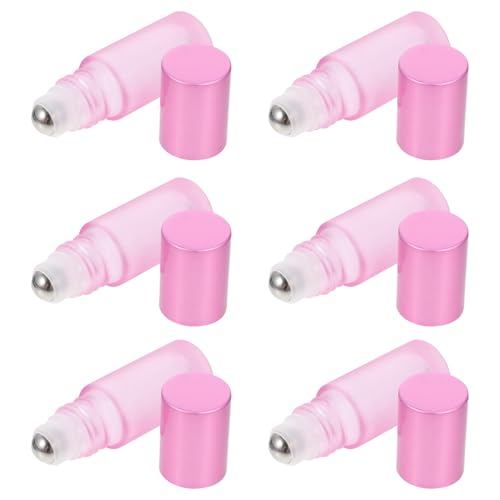 ibasenice 6 Botellas de Vidrio Rosa de 5ml Rodillo Mate, Portátiles Prueba de Fugas, Ideales para Viajar y Almacenar Aceites Esenciales o Perfumes