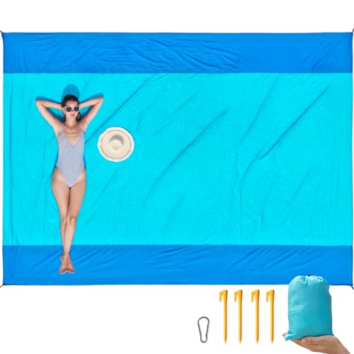 ISOPHO Beach Blanket Sand Proof, Ripstop Nylon Picnic Blankets, Extra Large Beach Mat Quick Drying, Lightweight & Durable, for Outdoor Activities, Travel, Beach Picnic, 106 x 83 Inches, Blue