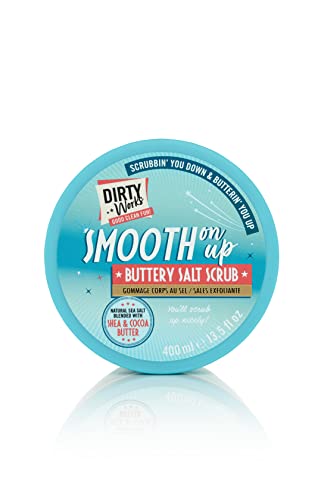 Dirty Works Body Scrub | Smooth On Up Buttery Salt Scrub | Natural Sea Salt Skin Exfoliant with Vitamin E 400ml