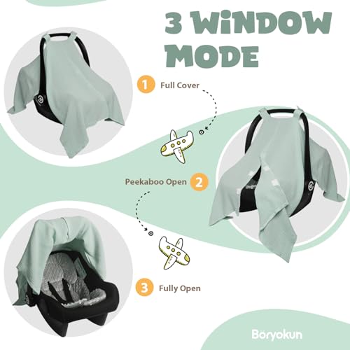 Image of Muslin Car Seat Cover for Babies, Baby Carseat Cover for Boys Girls, Lightweight Infant Car Seat Canopy, Breathable Stroller Cover, Multiuse Baby Carrier Cover & Nursing Breastfeeding Cover
