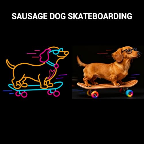 Image of Dachshund Skateboarding Neon Sign, Skateboard Dog Neon Signs for Wall Decor Cool LED Wall Art Decor, Dimmable Dog Lover Gift for Living Room, Bar, Shop, or Birthday Party (Orange Dachshund)
