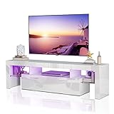 Extougend Modern White LED 63 Inch TV Stand with Storage and Entertainment Center for 50 55 60 65 70