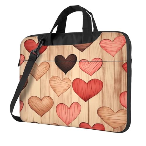 Entemne Funda para portátil de 13 pulgadas, diseño de corazones de madera, ligera, resistente al agua, para ordenador o tableta, maletín, multicolor, 15.6 inch