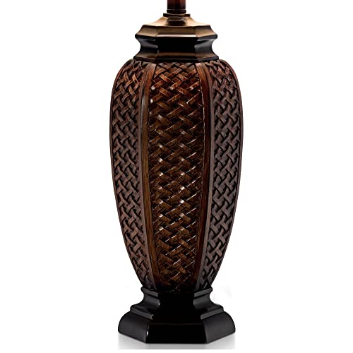 Regency Hill Tropical Natural Cottage Jar Table Lamps 29" Tall Set of 2 Weathered Brown Woven Wicker Beige Linen Fabric Drum Shade Decor for Living Room Bedroom House Bedside Nightstand Home - Image 7