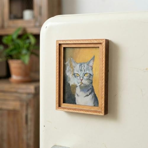 2 imanes decorativos de madera para refrigerador gato miniatura 6