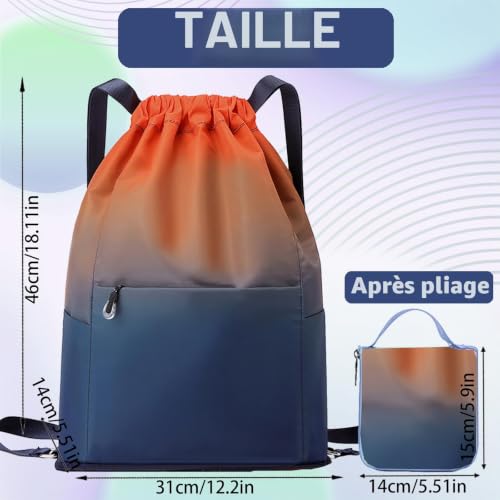 AUNGKWANG Sac à Dos de Sport Imperméable, Sac à Dos Cordon Grand, 31 * 14 * 46 cm Sac de Sport, Homme Femme Sac a Dos pour Shopping Yoga Sport Voyage – vue 2