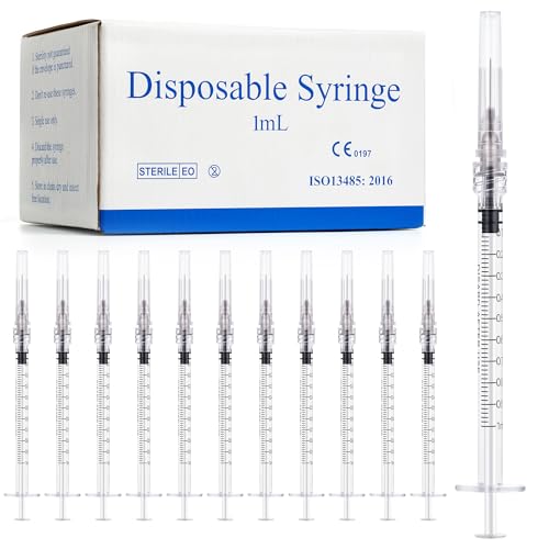 Meterbox 100 Pack 1ml Syringes with Needle 27G 1/2 Inch - Disposable Luer Lock Dispensing Syringe, Individually Wrapped