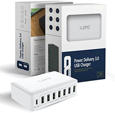 Multi USB Charger 60W Max Phone Charging Station, USB Multi Charger support USB C PD Fast Charger, 8 Port USB Charger Adapter Compatible with iPhone 13 12 11 Pro Max,iPad,Samsung,etc