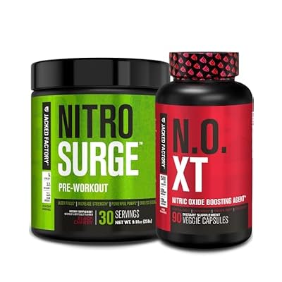 Jacked Factory Nitrosurge Pre-Workout in Black Cherry & N.O. XT Nitric Oxide Booster for Men & Women