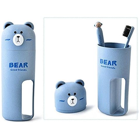 Travel Toothbrush holder and toothbrush Set,Bear Portable Business Wash Cup Holder (blue) Cover