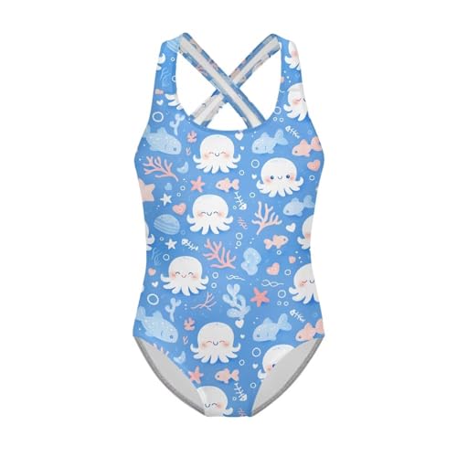 Image of Girls One Piece Swimsuits Teens Sleeveless Back Cross Strap Bathing Suit Kids Quick Dry Cute Beach Swimwear(5-14)