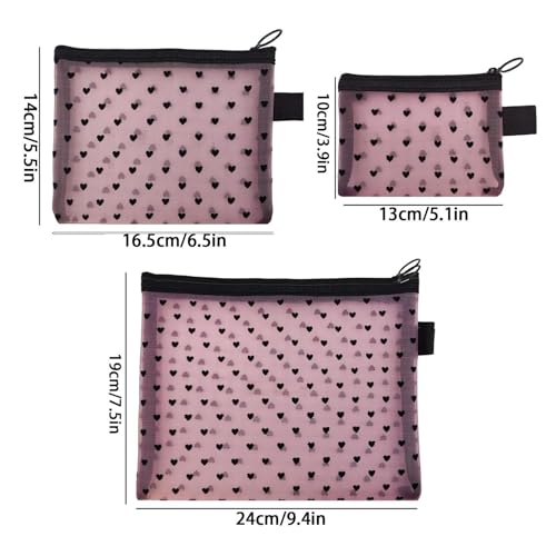 Neceser de aseo para universidad y gimnasio con tres bolsas de malla y diseño de corazones 6