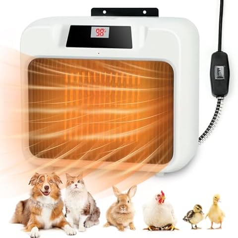 YUEPET Dog House Heater with Thermostat,300/600W Dog House Heaters Outdoor with 5.2FT Anti Bite Cord,Waterproof Over-Heat & Tip-Over Protection Wall Mount Heater for Outside Dogs Kennel Cover