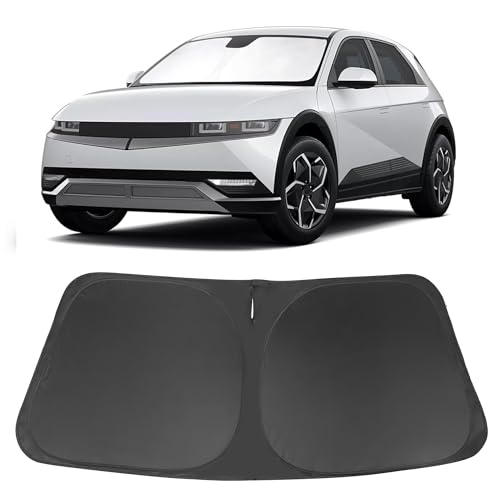 Image of Windshield Sun Shade Custom Fit for 2022 2023 2024 2025 2026 Hyundai Ioniq 5 Accessories Foldable Sunshade Sun Blocker Protect Car from Sun Rays & Heat Damage Keep Car Cooler 34.5''x58.5''