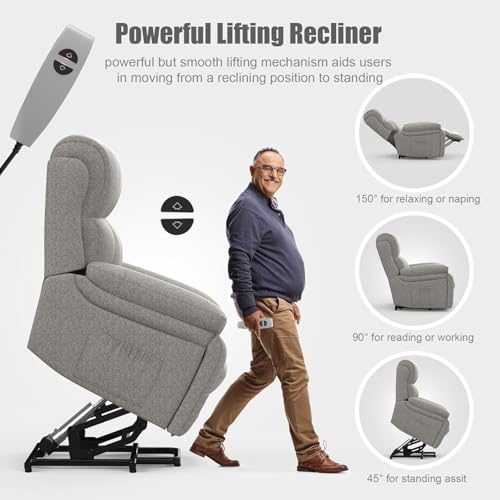 YONISEE Lift Chair Recliners for Elderly, Recliner Chair with Massage & Heat, Extended Footrest, Oversized Recliners Armchair Lounge Sofa with Type C+USB Ports, Hidden Drink Holders, Dual Side Pockets