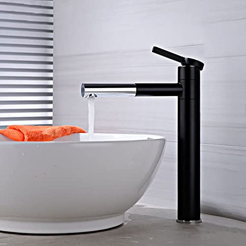 Robinet de lavabo noir et chrome rotatif double position grand style