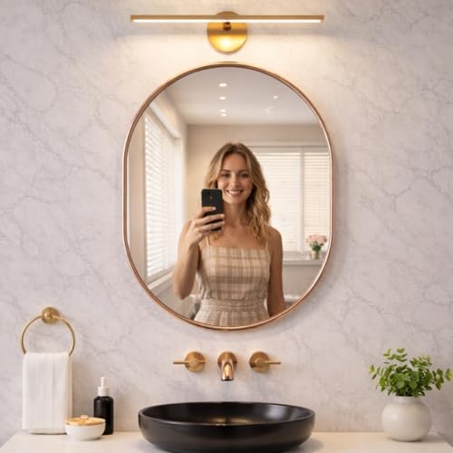 Image of Metal Frame Mirror Glass for Wall /Aluminium Circular Bathroom Wall Mirror 18x24 Inch /Mirror for Bathroom /Bedroom /Living Room /Entryway /Dressing Room /Decorative /Vanity| AM1824A6