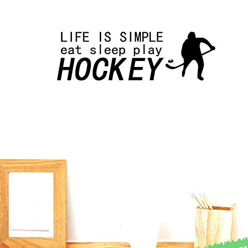 Bibitime Life Is Simple Eat Sleep Play Hockey Signs Sayings Quotes Athlete Silhouette Vinyl Sticker For Sport Boys Fans Bedroom Wall Decal #TOP16