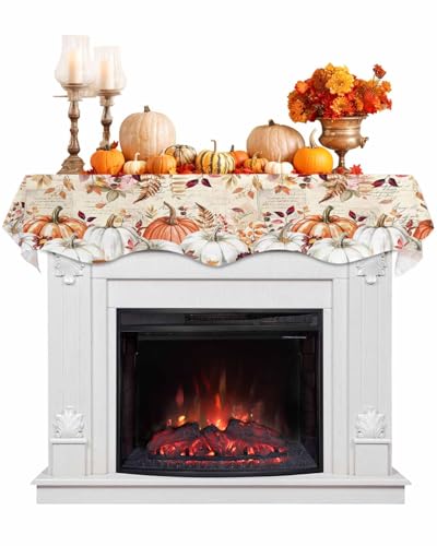 Thanksgiving White Pumpkins Fireplace Mantel Scarf 70" x 17" Fall